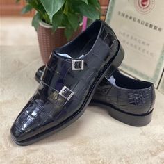 People expose their trends through their footwear. The bold square-toe shape makes these dress shoes pop in style. These men's dress shoes have a glorious solid pattern combined with an excellent quality crocodile skin upper that provides an ultra-modern look. These well-designed handmade dress shoes possess high standards for official occasions. Men's Dress Shoes, Square Toe Shoes, Autumn Pattern, Handmade Dress, Crocodile Skin, Ultra Modern, High Standards, Handmade Dresses, Monk Strap