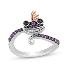 Sly and sparkly, Randall from Disney Pixar's Monsters, Inc. is featured in this ring from the Disney Treasures collection. Sterling silver and 10K rose gold with black rhodium Round-cut amethysts and black and white diamond accents Available exclusively at KAY Jewelers © Disney