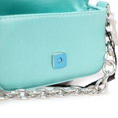 This Fendi x Tiffany Nano Baguette Charm is in tiffany blue silk and leather with sterling silver hardware, front flap snap closure, and Tiffany sterling silver charm.The interior is lined in tiffany blue fabric with one slip pocket.Origin: ItalyCondition: New and never worn Accompanied by: Fendi box, dustbag, carebook and retail UPCMeasurements: 4.5" width x 2.5" height x .5" depth; 3" strap Baguette Bag, Bag Light, Carry All Bag, Blue Silk, Tiffany Blue, Sterling Silver Charm, Handbag Backpack, Debit Card, Casual Bags