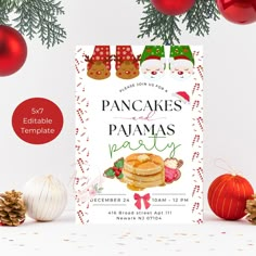 a pancake party flyer with christmas decorations