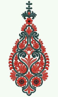 an ornate red and black design on a white background