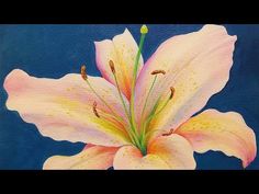 a painting of a white lily on a blue background