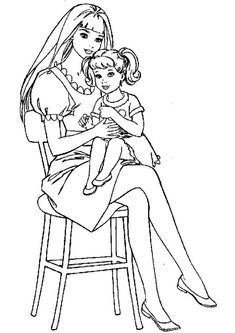 a mother and her child sitting on a chair with the baby in her lap coloring page