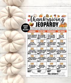 a printable thanksgiving party game with white pumpkins