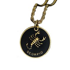 Scorpio Sign Necklace Metal Chain Necklace Gift, Minimalist Engraved Metal Necklace, Tarnish Resistant Metal Chain Necklace With Round Pendant, Engraved Metal Chain Necklace As A Gift, Black Charm Necklaces With Chain For Gift, Metal Charm Necklace With Adjustable Chain, Engraved Metal Necklace With Round Pendant, Trendy Personalized Black Necklace, Black Tarnish Resistant Pendant Necklace