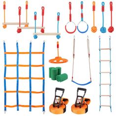 several different types of toys are shown in this image, including ladders and other items