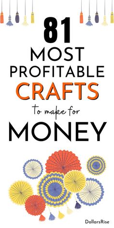 the cover of 81 most portable crafts to make for money, with colorful umbrellas and tassels