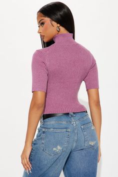 Available In Purple, Ivory, And Olive. Sweater Top Short Sleeve Mock Neck Cropped Ribbed 88% Polyester 12% Nylon Imported | Ollie Mock Neck Sweater in Purple size Large by Fashion Nova Olive Sweater, Purple Fashion, Mock Neck Sweater, Neck Sweater, Mock Neck, Sweater Top, Fashion Nova, Short Sleeves Tops, Size Medium