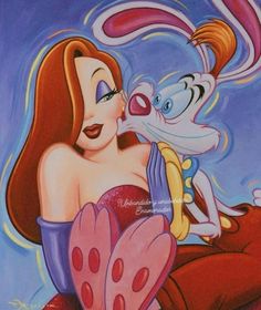 an image of a cartoon character kissing a bunny on the nose with another character in the background