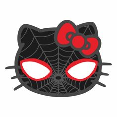 a hello kitty mask with red eyes and spider web on the front, in black