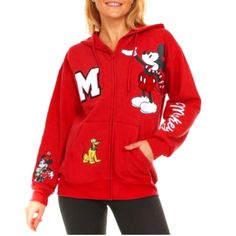 Mickey Licensed Ladies Character Holiday Full Zip Hoodie~Size Xl Red Super Soft & Comfortable Chinelle Patch Prints. Colorful Graphic Embroidery. 57% Cotton, 43% Polyester. This Delightful Sweatshirt Will Charm The Kid In You! Get It Today! Christmas Is Right Around The Corner, She Will Love It! Hooded Character, Mickey Mouse Sweatshirt, Blue Crewneck, Embroidered Hoodie, Disney Tops, Distressed Black Jeans, Mickey And Friends, White Sweatshirt, Full Zip Hoodie