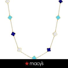 in stock Luxury Blue Gemstone Necklaces, Mini Blue, Clover Necklace, In Store, Pick Up, Buy Online, Free Shipping, Gold, Blue