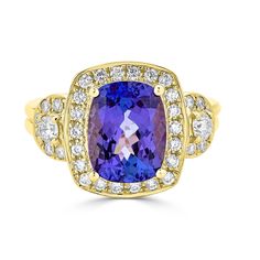 VNR472_5-1 Ring Cushion, Cushion Ring, Tanzanite Ring, Tanzanite Gemstone, Ring Style, Yellow Gold Ring, Metal Color, Diamond Gemstone, Yellow Gold Rings