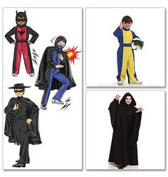 four pictures of people in costumes from the 1960s and 80s, including one wearing a batman costume