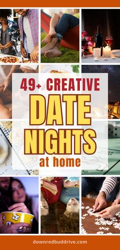 a collage of photos with the words creative date nights at home