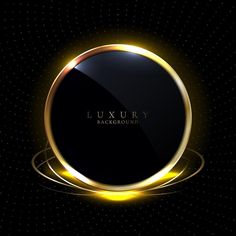 an elegant black background with gold circles and lights in the middle, on top of a dark