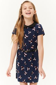 Girls Dog Print Dress (Kids) Forever 21 Girls, Wearing Sunglasses, Girl And Dog, Dog Print, Pan Collar, Peter Pan Collar, Peter Pan, Kids Dress, Knit Dress