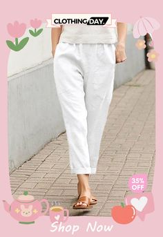 Linen-cotton Women's Large Size Loose Pants Comfortable White Summer Pants, Comfortable Solid Color Summer Pants, Spring Comfortable Harem Pants, White Comfortable Pants For Spring, Comfortable White Pants For Spring, Comfortable White Spring Pants, Comfortable Summer Ankle-length Pants, Spring Cotton Straight Pants, Casual Cotton Spring Pants