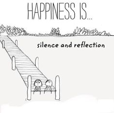 a cartoon drawing of two people sitting on a dock with the caption happiness is