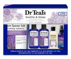 Soothe yourself before bedtime with the Dr. Teal's lavender bath and body gift set. This collection has a calming lavender scent that's peaceful and pleasing. Great for easing muscle aches and softening dry skin, the these products transform every bath into a soothing spa experience. Lavender Sleep Spray, Bath And Body Gift Set, Watermelon Lip Balm, Lavender Body Wash, Lavender For Sleep, Scented Lip Balm, Sleep Spray, Moisturizing Bath, Sleep Gifts