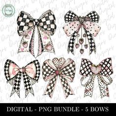 four bows with different patterns and designs for the hair clippings, including one in black