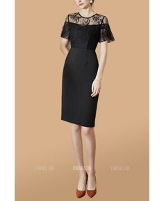 Buy illusion lace neckline sheath black party dress short sleeves at wholesale price online. Free shipping and pro custom service since 2009. Short Sleeve Evening Dress With Illusion Neckline, Evening Bodycon Lace Dress With Lace Sleeves, Black Lace Dresses With Illusion Neckline, Black Lace Dress With Sheer Sleeves For Formal Occasions, Black Lace Dress With Illusion Neckline, Black Formal Lace Dress With Sheer Sleeves, Elegant Formal Bodycon Dress With Sheer Sleeves, Lace Bodycon Evening Dress, Elegant Bodycon Dress With Lace Sleeves For Party