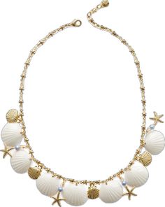 a necklace with shells and starfishs on it