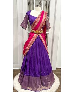 ❤️Beautiful soft Banarasi silk traditional half saree / lehenga. Fits size 36,38,40 Half Saree Designs Simple, Silk Lehenga Designs, Traditional Half Saree Designs, Langa Voni Half Saree, Traditional Half Saree, Silk Half Saree, Simple Lehenga, Half Saree Lehenga, Pattu Saree Blouse Designs