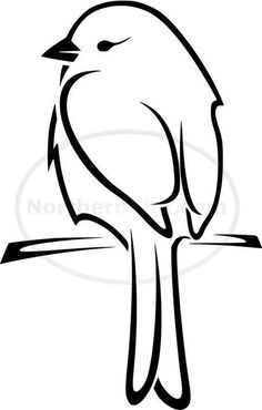 a black and white drawing of a bird on a branch