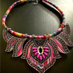 Handcrafted, Authentic, New Without Tags, Multi-Colored, Unworn, Adjustable, One Size Fits All, Gorgeous Necklace From Ghana. Multicolor Bib Necklace For Festivals, Festival Pink Necklaces With Colorful Beads, Pink Bohemian Necklace For Party, Adjustable Multicolor Bohemian Bib Necklace, Adjustable Multicolor Bib Necklace, Handmade Pink Bib Necklace As A Gift, Handmade Pink Bib Necklace For Gifts, Bohemian Pink Beaded Necklaces For Festivals, Pink Colorful Jewelry As A Gift