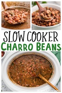 slow cooker charro beans in a white crock pot with text overlay