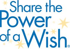 the logo for share the power of a wish, with stars in blue and white