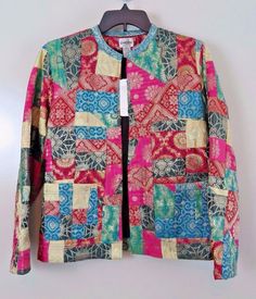 Winter Multicolor Patchwork Blazer, Fitted Multicolor Outerwear With Long Sleeves, Fitted Multicolor Blazer With Pockets, Multicolor Fitted Long Sleeve Outerwear, Multicolor Long Sleeve Blazer For Fall, Fitted Multicolor Long Sleeve Outerwear, Spring Multicolor Patchwork Blazer, Fitted Multicolor Patchwork Outerwear, Quilt Jacket