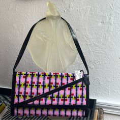 A Whimsical Baguette Style Bag From Christian Lacroix - Bazar. Geometric, Neon And Pastel Outer Canvas Trimmed With Black, And A Contrasting Inner Pattern. Snap Closure, One Triangular Pocket On The Front Flap. Tag Attached. 11.5” X 6” X 2”. Crafted In France. Designer Pink Baguette Bag For Shopping, Designer Pink Baguette Shoulder Bag, Multicolor Rectangular Baguette Bag For Everyday Use, Everyday Multicolor Rectangular Baguette Bag, Designer Pink Baguette Bag With Detachable Strap, Designer Pink Satchel Baguette Bag, Designer Pink Baguette Bag With Removable Pouch, Pink Baguette Bag With Detachable Strap For Shopping, Designer Pink Baguette Bag With Detachable Handle