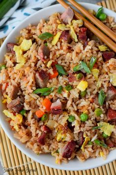 Chinese Pork Fried Rice, Asian Fried Rice, Pork Fried Rice Recipe, Recipes Sides, Chinese Bbq Pork, Homemade Chinese Food, Recipes Meat, Chinese Pork, Pork Fried Rice