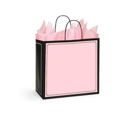 a pink shopping bag with black handles