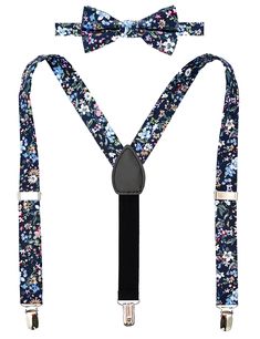 PRICES MAY VARY. Pre-tied floral bow tie and adjustable elastic suspenders set for boys, ideal for ringbearers at weddings, and occasions such as Easter, Christmas or children's birthday parties SMALL size suspenders is 25 inch long for small boy 6 months to 5 years; MEDIUM is 31 inch long for age 6-12 kids, general under 5 feet; LARGE size suspenders is 43 inch for big boys and adults 5' - 5' 9" tall Y-shape suspenders are adjustable. High quality clips on suspender has plastic teeth giving a f Adjustable Bow Tie For Spring Party, Adjustable Black Bow Tie For Summer, Black Adjustable Bow Tie For Summer, Spring Adjustable Bow Tie, Adjustable Belts And Suspenders For Summer, Summer Belts And Suspenders With Adjustable Straps, Summer Bow Tie With Adjustable Ties As Gift, Summer Gift Bow Tie, Suspenders And Bow Tie