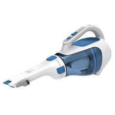 a blue and white vacuum on a white background