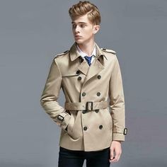 Korean Men Fashion, Men's British Style, Style Windbreaker, Blazer Outfits Men, Mens Clothing Brands, Short Trench Coat, Korean Fashion Summer, Spring Theme, Double Breasted Jacket