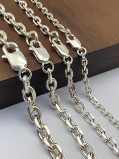 925 Sterling Silver Chain Mens Silver Chain Link Chain Diamond Cut  Cable Chain 3mm 4mm 5mm 6mm  PRODUCT DESCRIPTION Materials:Silver 925 -Color:Bright  silver (If you need oxidized silver please leave message) -Width:3mm/4mm/5mm/6mm -Length:Any length (Can be personalized length) -Clasp can change to other designs. Jump ring:5-7mm.It depends on the chain width.Pleace check your pendant bail to see if can get through it.If you need smaller jump rings,please contact us. All the jump rings will be soldered before we send it to you.If you don't want the jump rings be soldered,please contact us. FREE SERVICE -Free Shipping, -Free Gift Box. If you need to make a custom order,please contact us.Thank you. Pendant Bail, Chain Diamond, Silver Chain For Men, Pendant Bails, 925 Sterling Silver Chain, Oxidized Silver, Chains For Men, Silver Man, Sterling Silver Chain