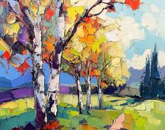 an impressionist painting of trees in autumn