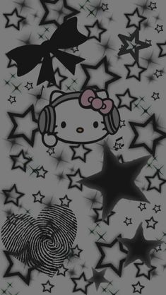 a hello kitty wallpaper with stars and fingerprints on the bottom right hand corner