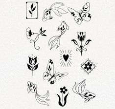 various flower designs are shown in black and white