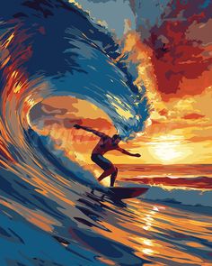 Paint by numbers kit Big Wave Surfing Figured'Art Canvas Painting Ideas Big, Surf Artwork, Surf Painting, Wave Surfing, Big Wave Surfing, World Famous Paintings, Circular Art, Paintings Famous, Wave Painting