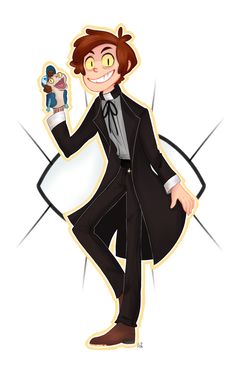 an image of a man in a tuxedo holding up a paper cutout