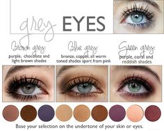 Colours that Emphasize your Eyes - Mateja's Beauty Blog Eyeshadow Colours For Blue Eyes, How To Make Grey Eyes Pop, Colors That Make Blue Eyes Pop, Make Grey Eyes Pop, Limelife Makeup, Grey Green Eyes, Grey Eye Makeup, 2024 Lookbook, Blue Eyes Pop