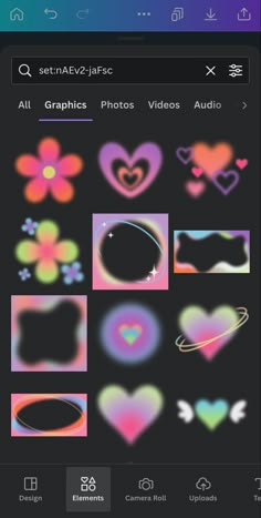 an iphone screen with different images and text on the bottom right corner, including heart shapes