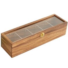 an empty wooden box with four compartments