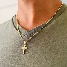 Gold Cross Necklace Mens Jewelry1000.com, Men’s Gold Cross Necklace, Crucifix Cross Necklace With Curb Chain As Gift, Crucifix Cross Necklace With Curb Chain For Gifts, Gold Cross Necklace With Figaro Chain, Figaro Chain Cross Pendant Necklace For Gift, Gold Tarnish-resistant Cross Pendant Necklace, Gold Cross Necklace Mens, Cross Chain Men