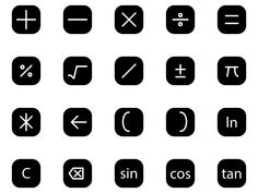 a set of black and white buttons with different symbols